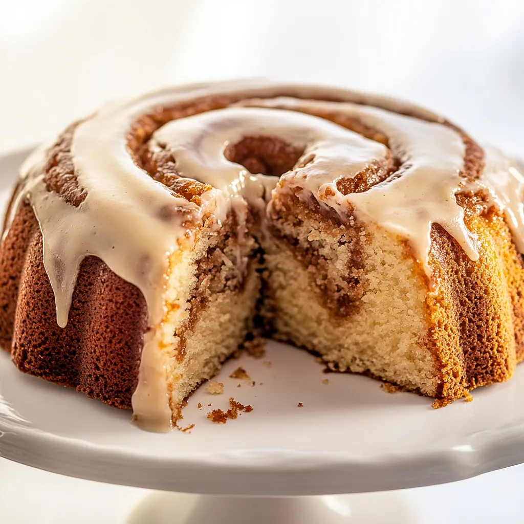 Delicious honey bun swirl cake featuring a tender crumb and rich cinnamon flavor.