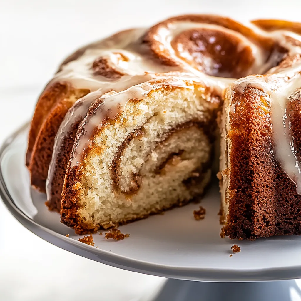 Sweet and fluffy honey bun swirl cake with a golden glaze and a hint of spice.