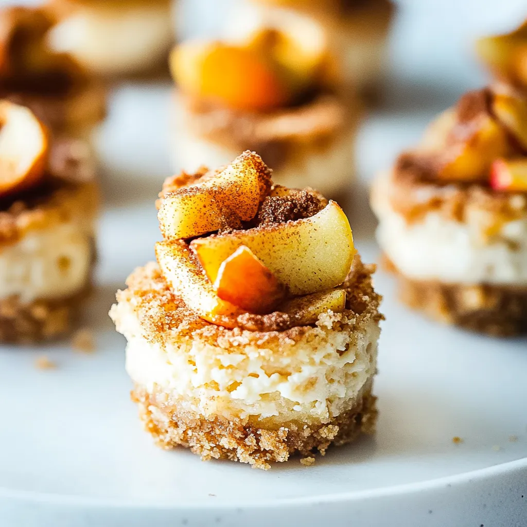 Creamy mini caramel apple cheesecakes with a buttery crust and sweet caramel topping.