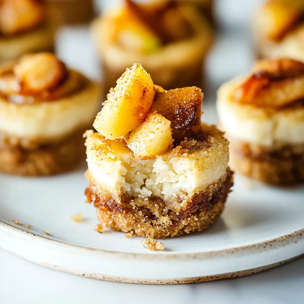 Delicious mini cheesecakes layered with spiced apples and drizzled with rich caramel.