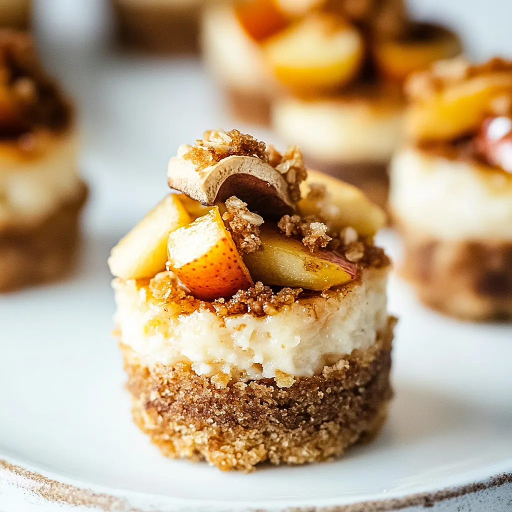 Bite-sized caramel apple cheesecakes, perfect for a sweet and tangy dessert treat.