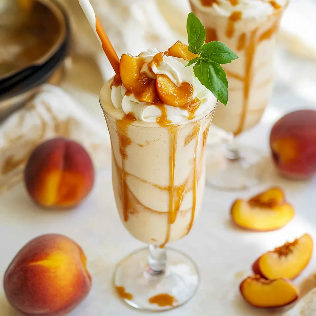 Creamy peach milkshake blended to perfection for a refreshing and indulgent drink.