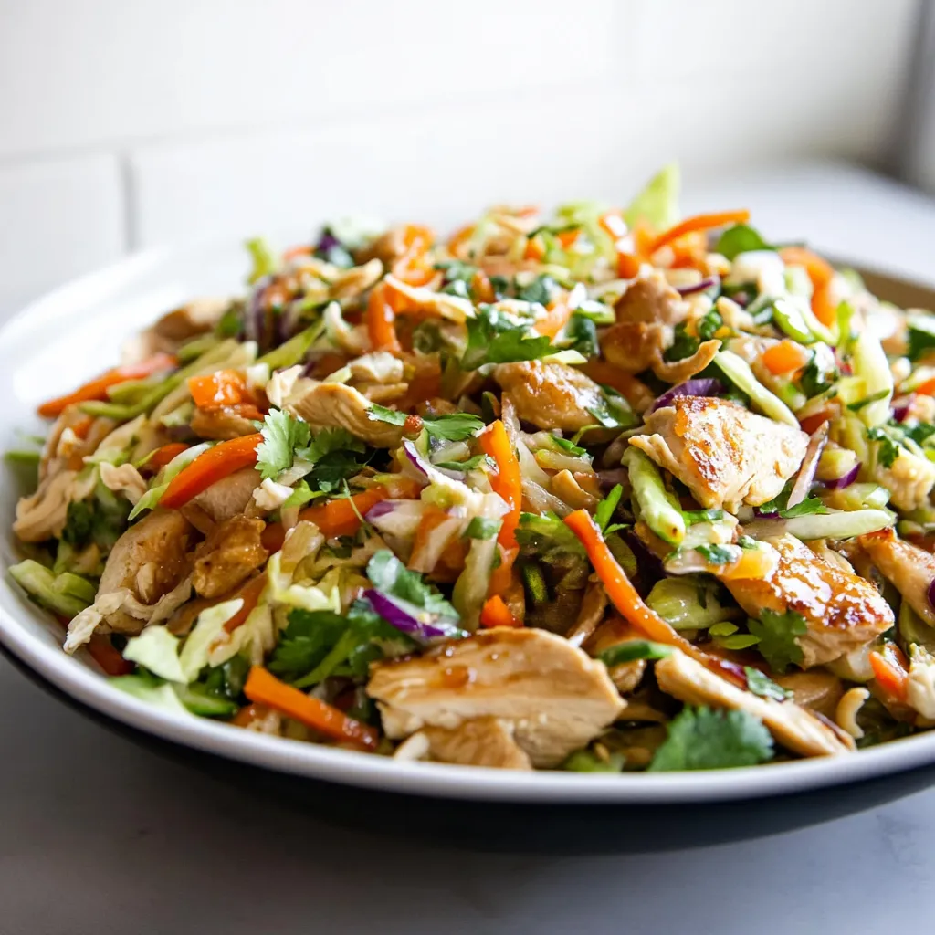 Fresh and vibrant Asian ginger chicken salad with crisp veggies and a tangy ginger dressing.