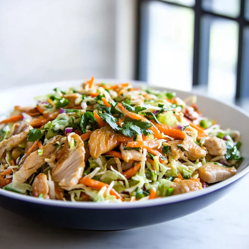 Tender chicken, crunchy vegetables, and ginger dressing come together in this flavorful salad.