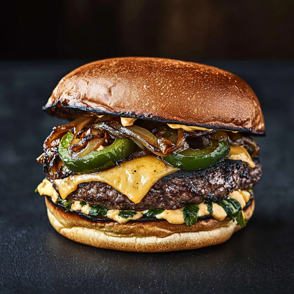 Smash burgers with crispy edges, savory onions, and a kick of jalapeños.