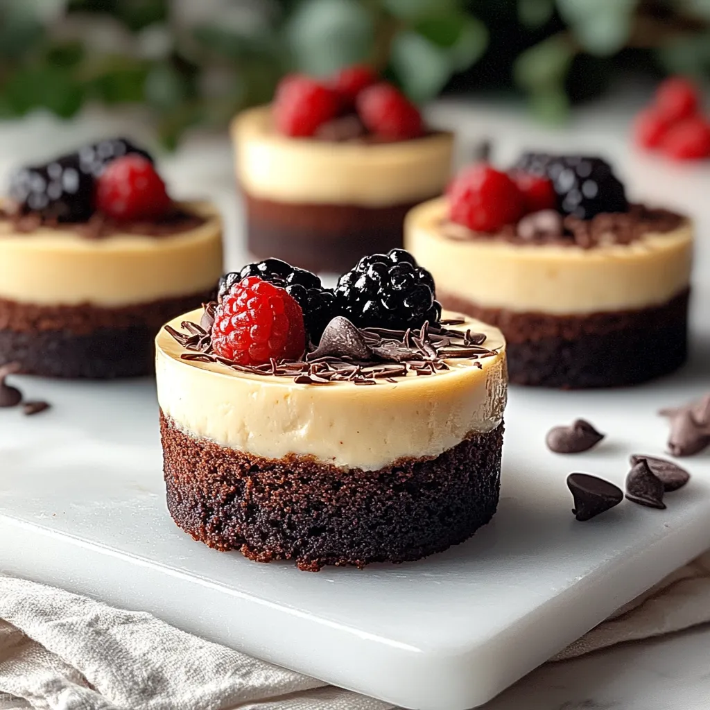 Brownie bottom cheesecakes with a creamy top and fudgy base for a decadent treat.