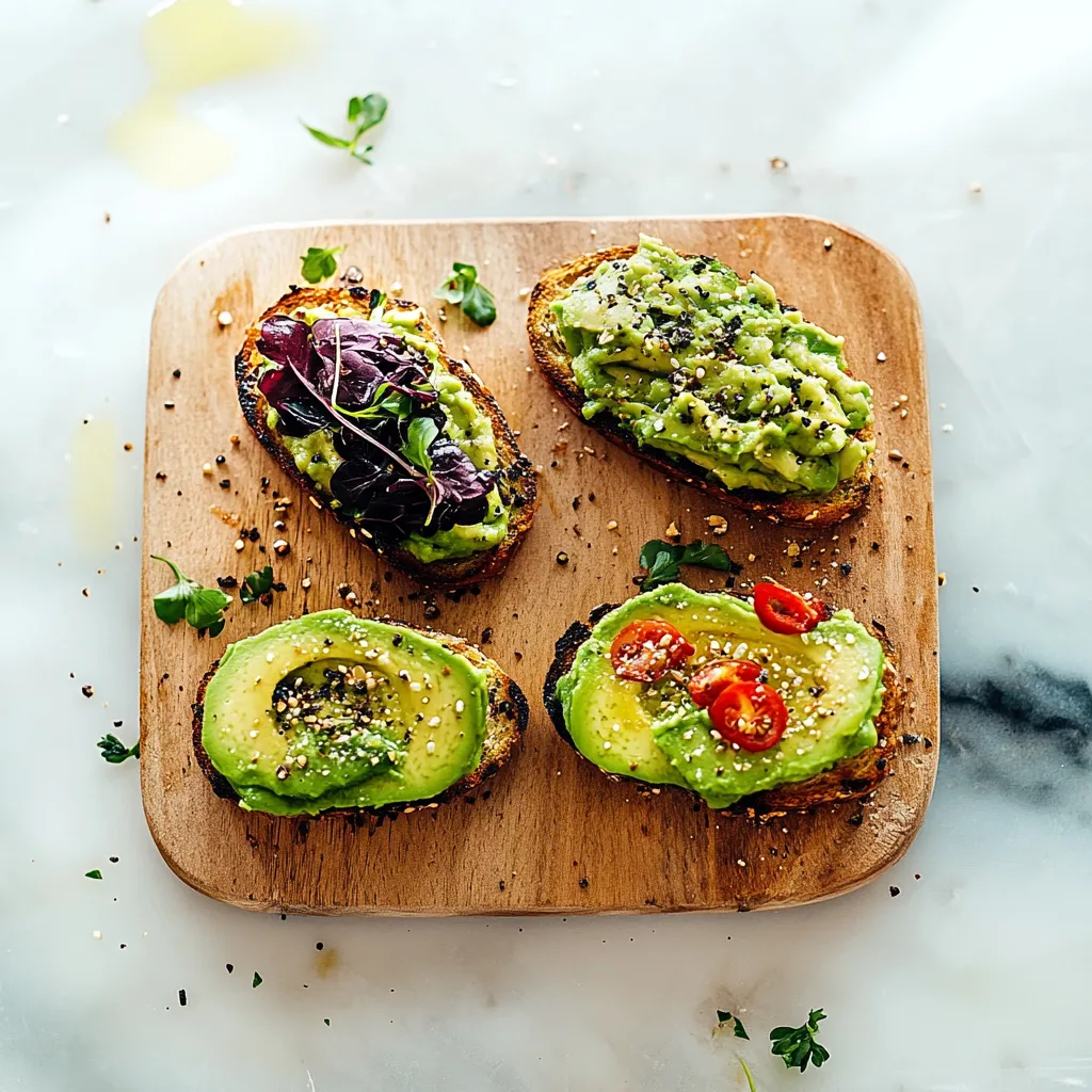 Perfect avocado toast with a buttery spread and toppings of your choice.