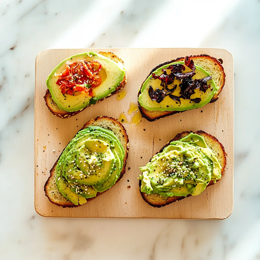 Simple avocado toast with a smooth texture and customizable flavors.