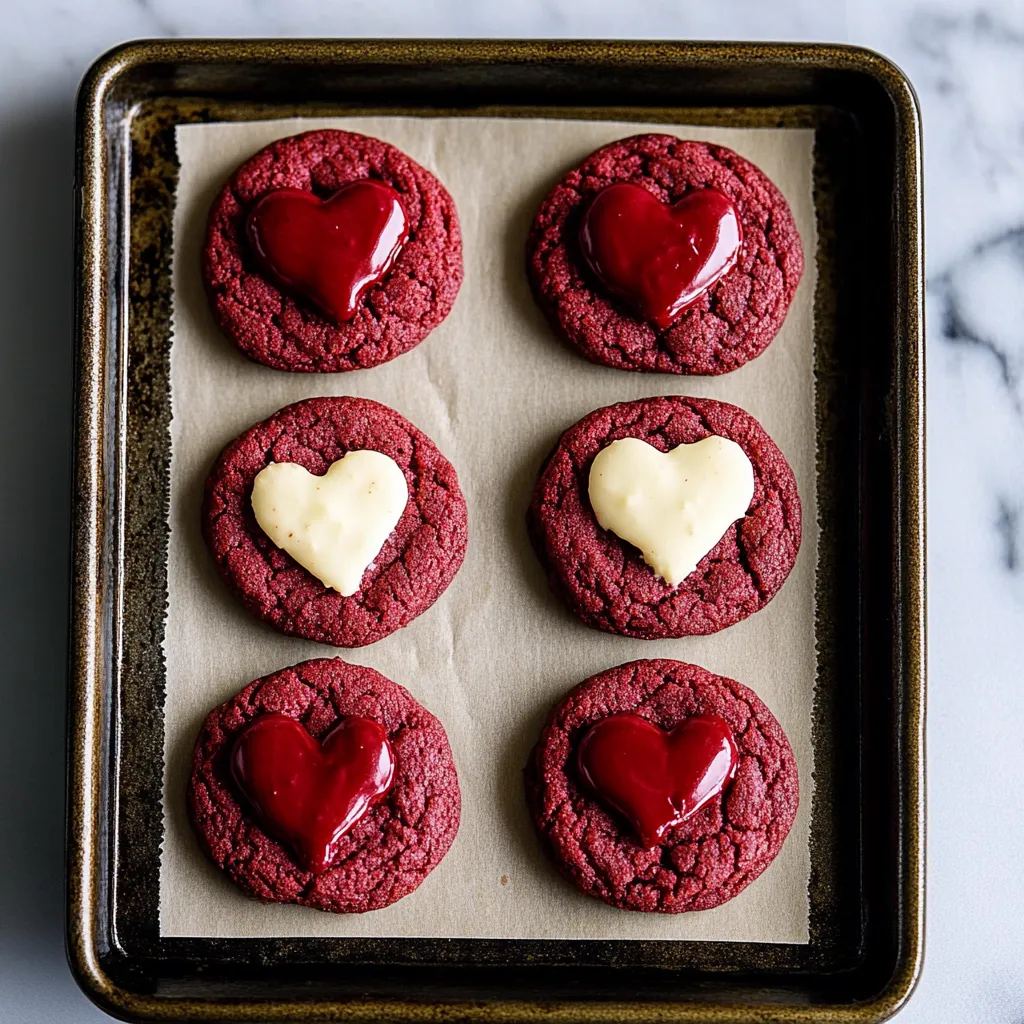 Heart-shaped red velvet cookies with a rich chocolate flavor, perfect for celebrating love.