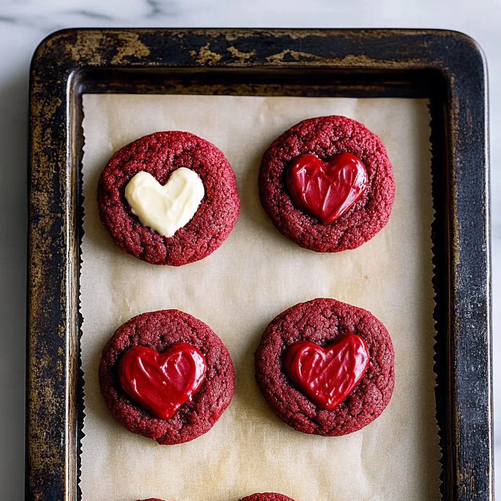 Red velvet Valentine's cookies with a chewy texture and festive colors.