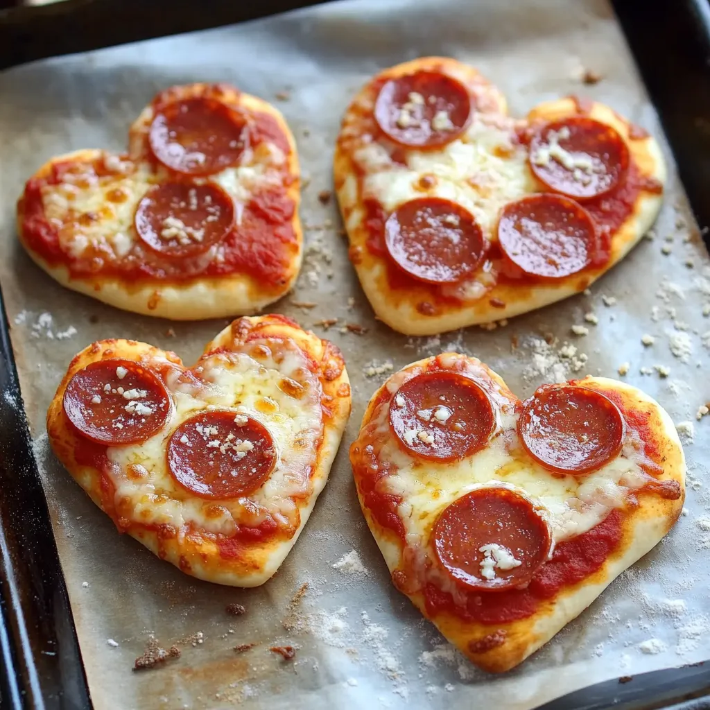 Mini heart pizzas with crispy crusts and your favorite toppings for a festive meal.