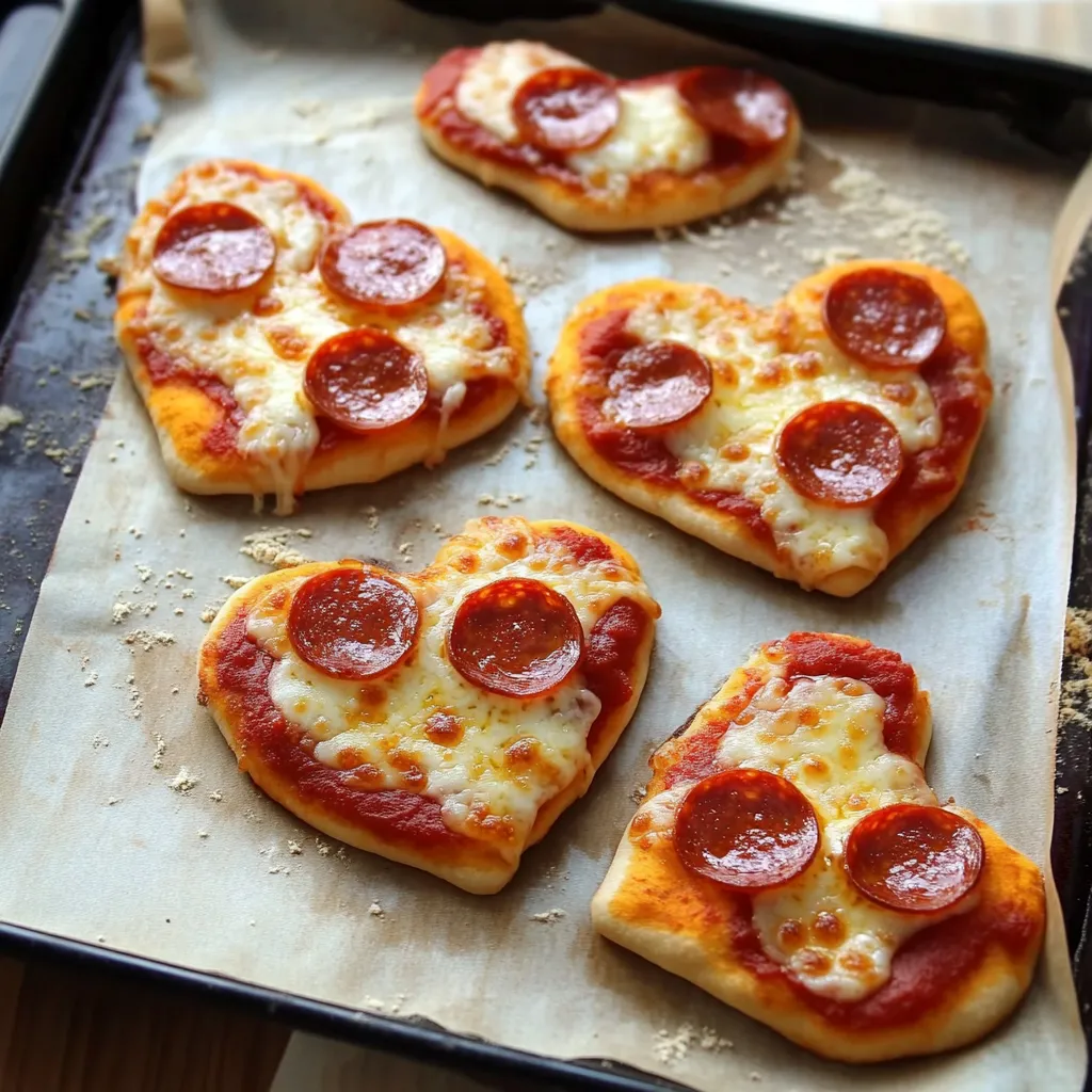 Heart-shaped mini pizzas, customizable and perfect for a romantic or family meal.