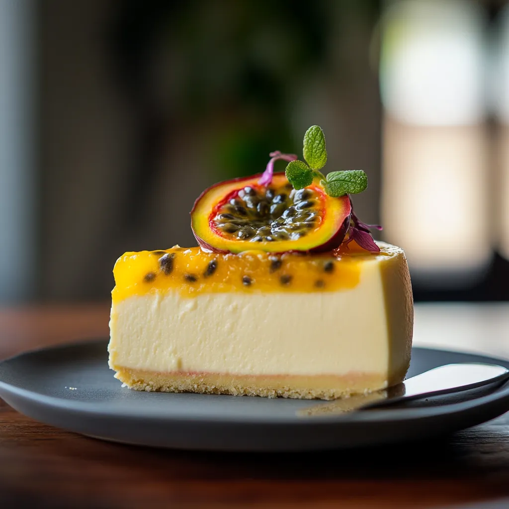 Decadent cheesecake infused with sweet and tart passionfruit flavors.