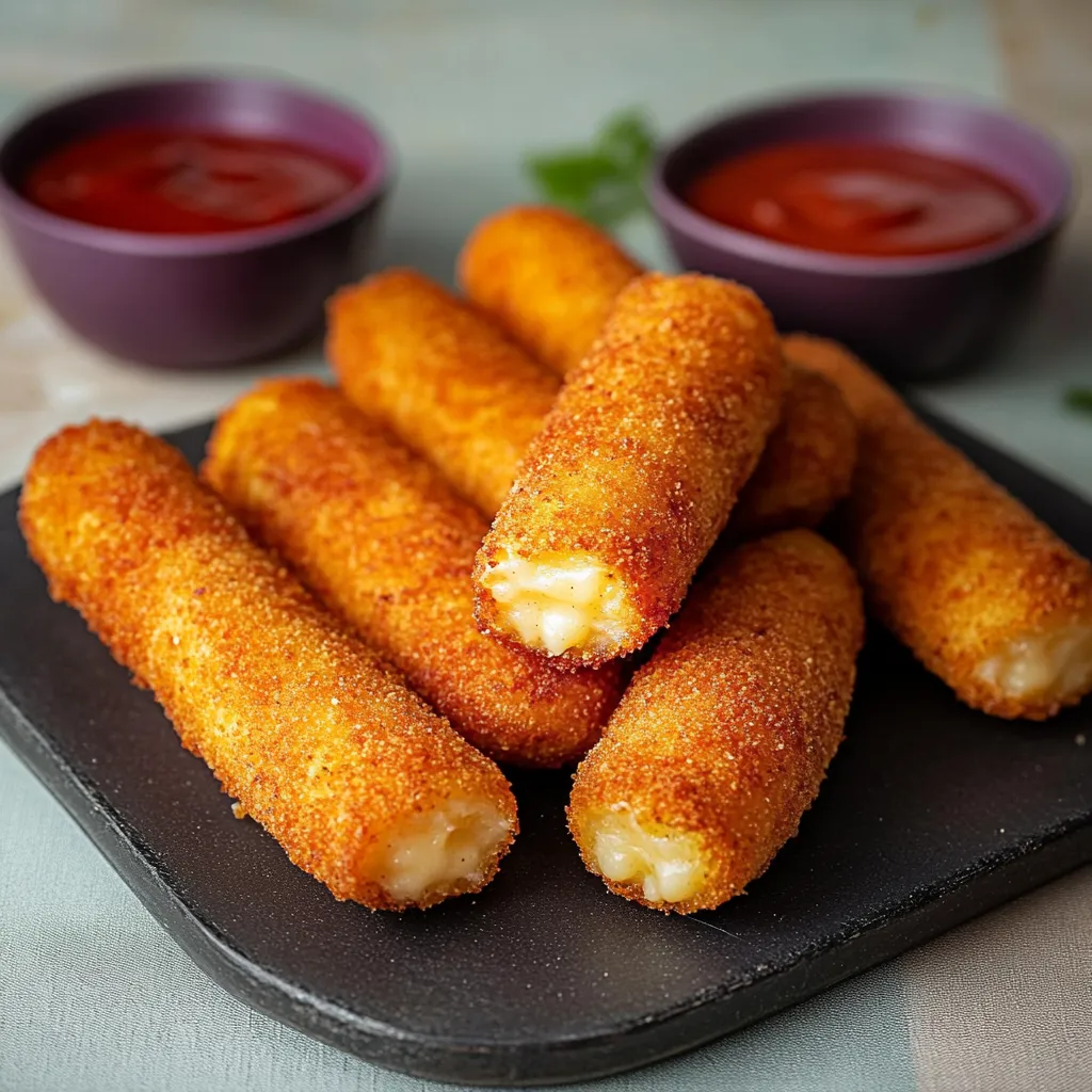 Cheesy potato sticks with a crunchy exterior and a soft, savory filling.