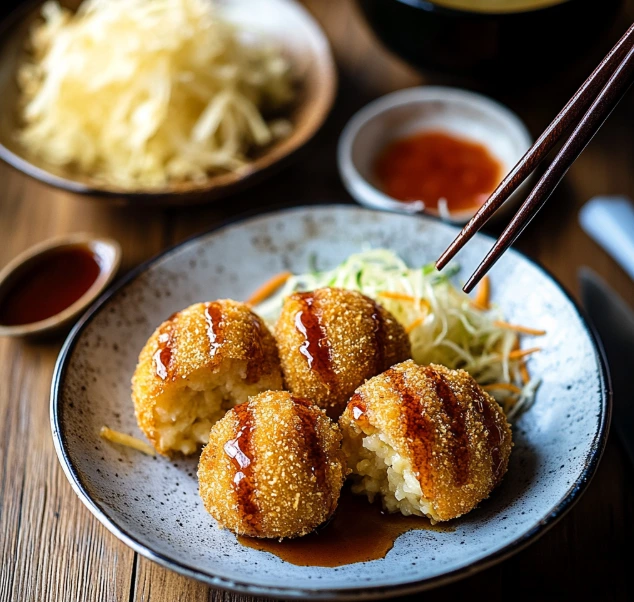 Classic Japanese korokke with a creamy potato filling and a crunchy exterior.