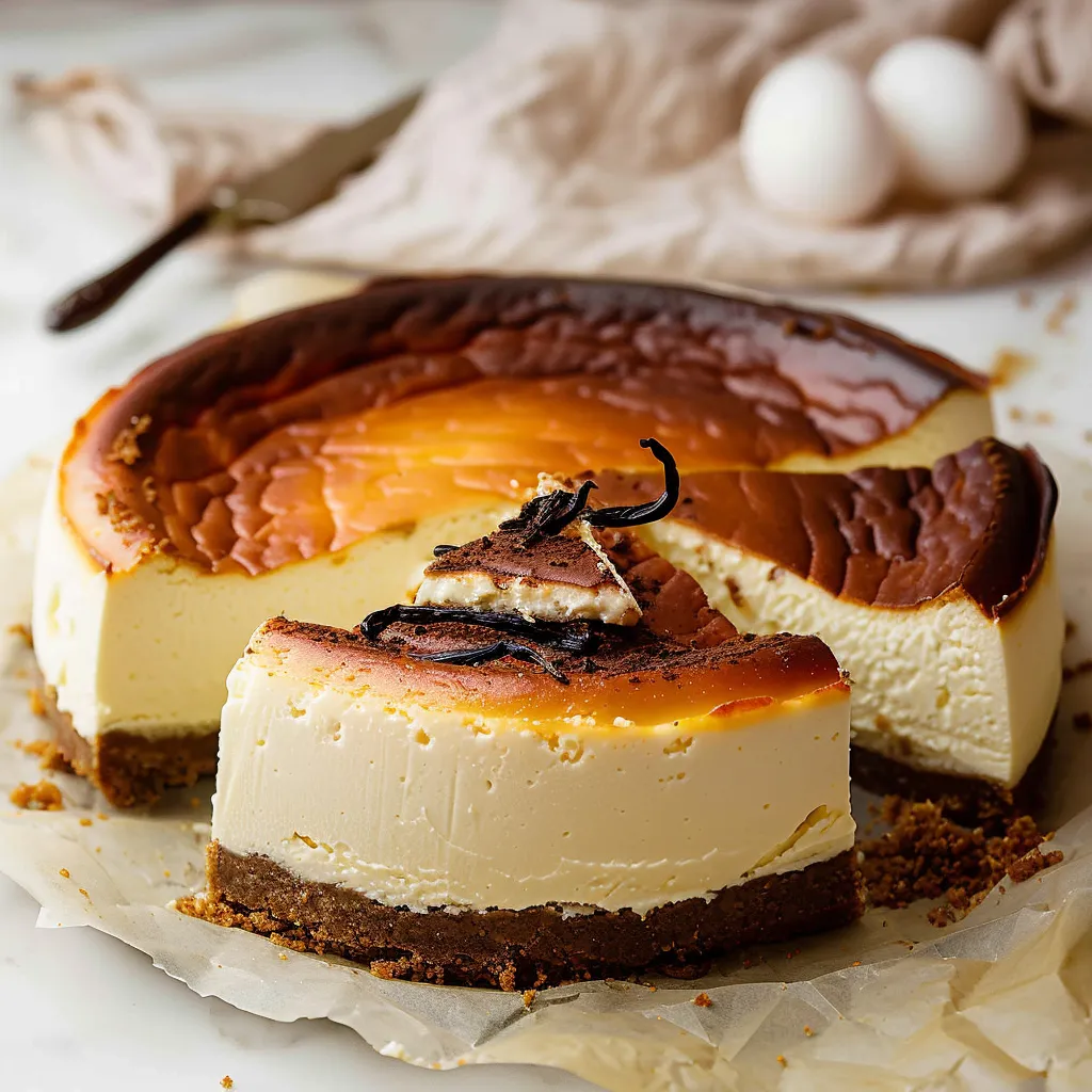 Basque-style San Sebastian Cheesecake with a perfectly burnt top and silky smooth filling.