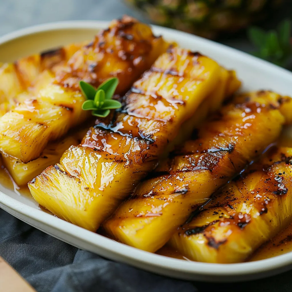 Sweet and caramelized grilled pineapple coated with brown sugar and cinnamon for a tropical treat.