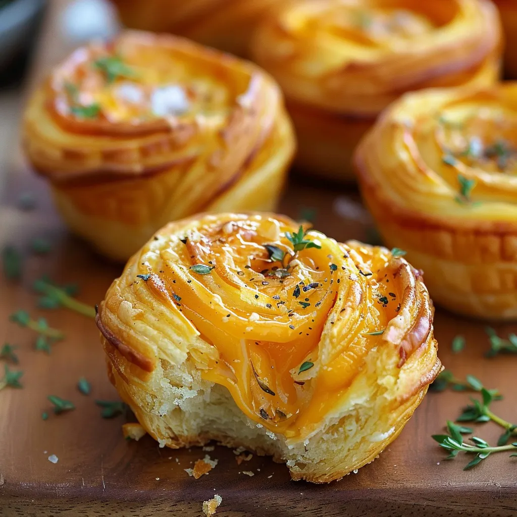 Easy cheesy cruffins made with buttery pastry and a deliciously melty cheese center.