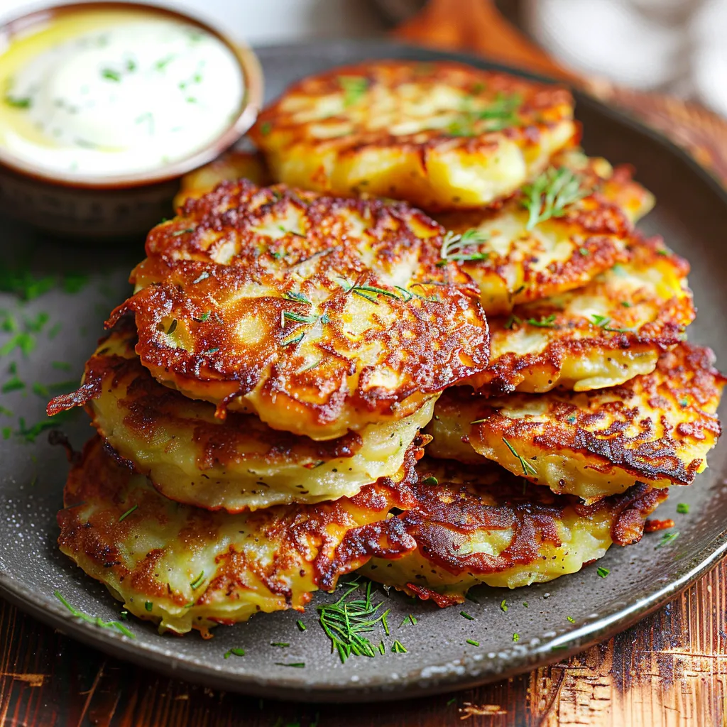 Classic German potato pancakes, perfect with applesauce or sour cream as a side or snack.