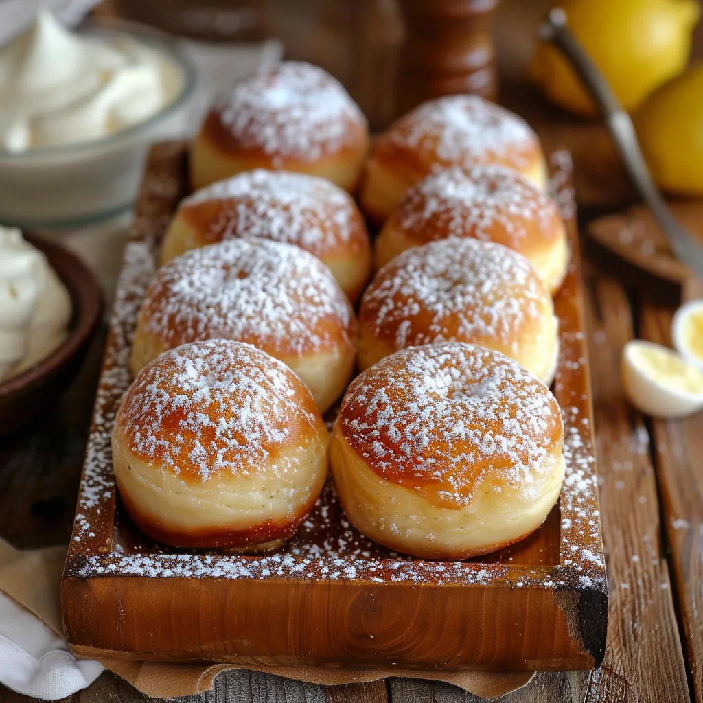 Italian bomboloni doughnuts, fried to perfection and dusted with sugar for a sweet treat.