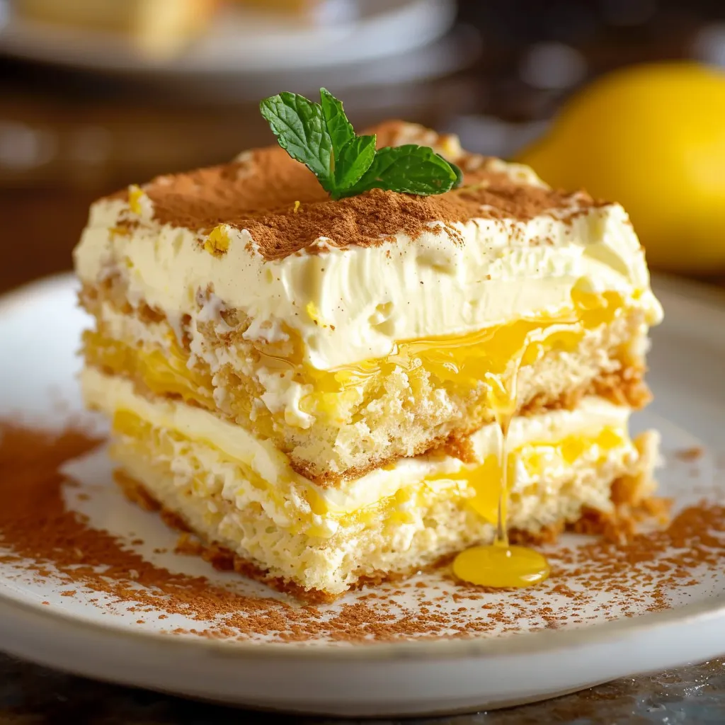 Refreshing limoncello tiramisu with layers of creamy mascarpone and citrus-soaked ladyfingers.