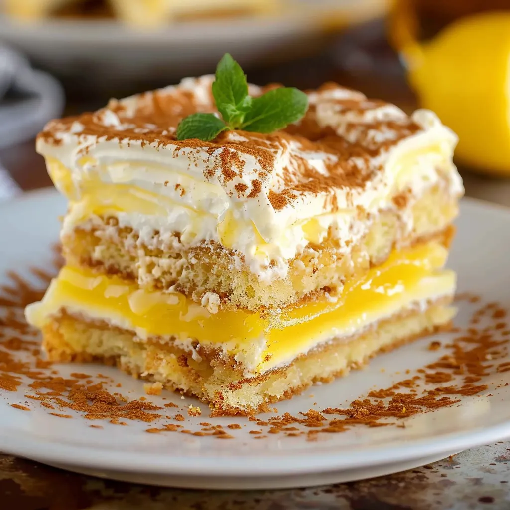 Elegant limoncello tiramisu featuring bright citrus notes and smooth mascarpone layers.