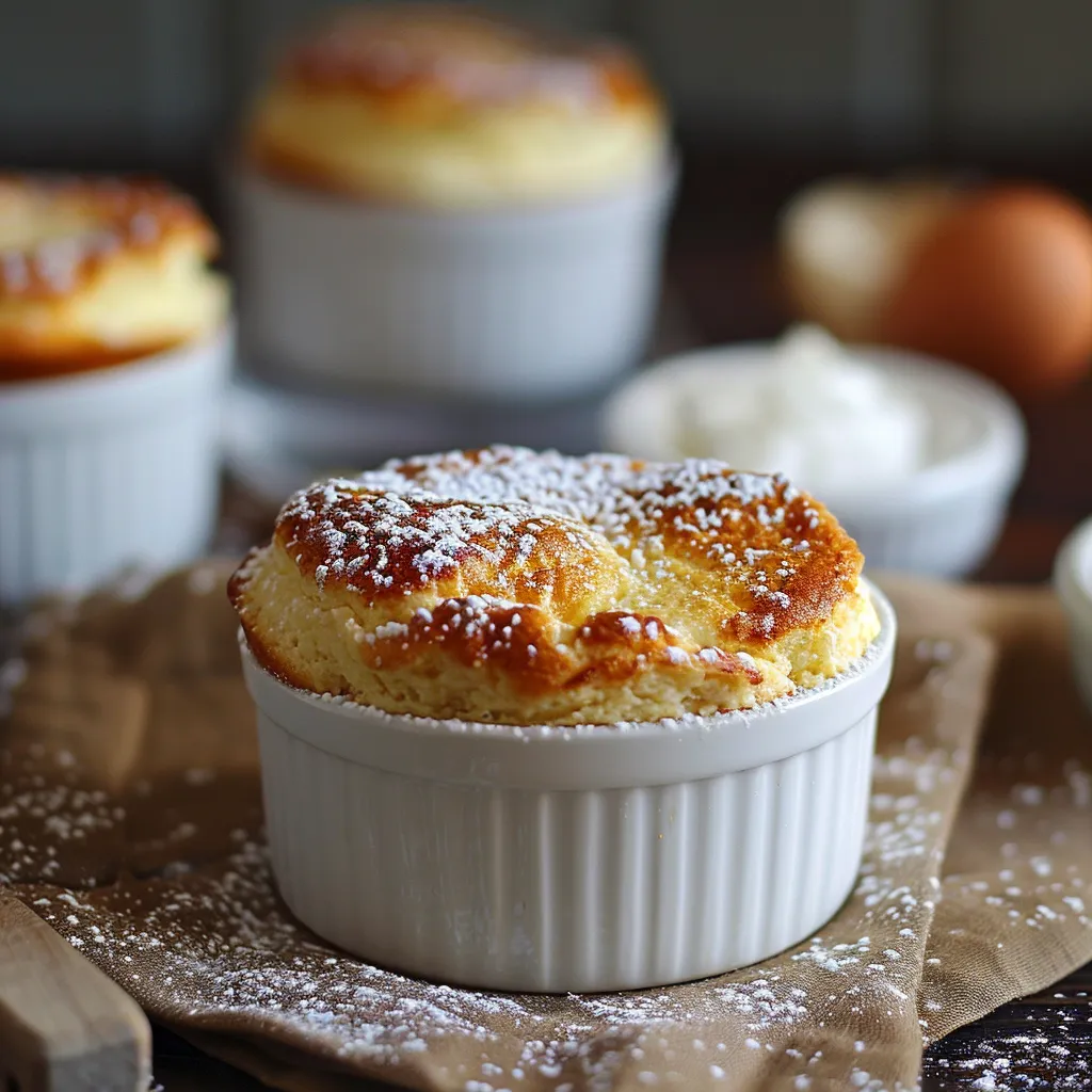 Light and airy vanilla soufflé with a golden top and delicate, fluffy center.