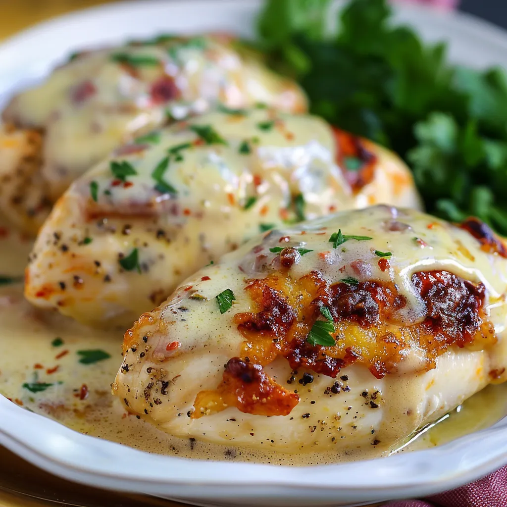 Flavorful Caesar chicken baked to perfection with a golden, cheesy crust.