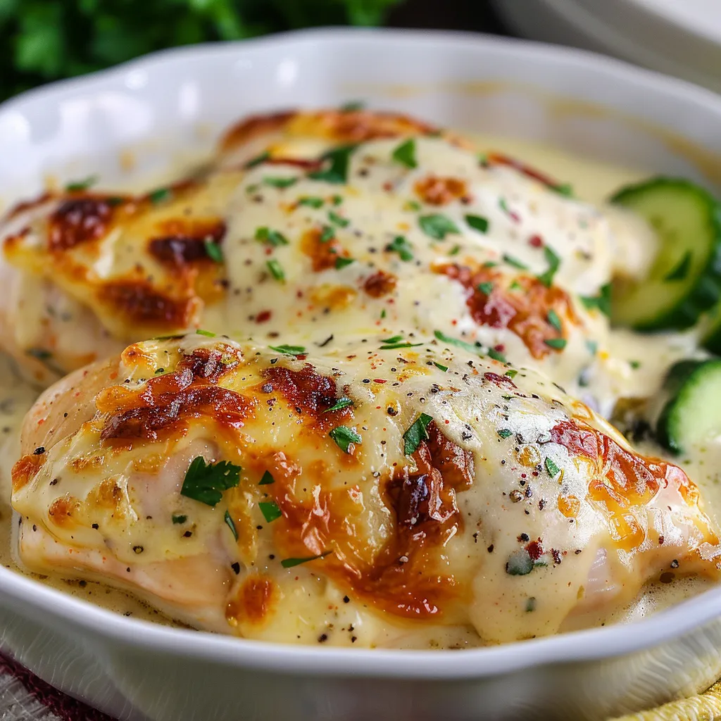 Easy baked Caesar chicken with tender meat and a rich, savory coating.