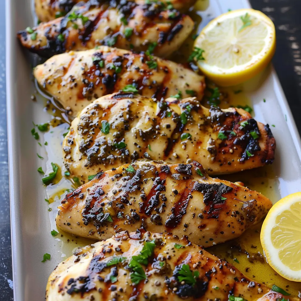 Tender grilled chicken with bold lemon pepper seasoning and charred edges.