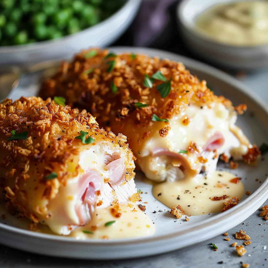 Classic chicken cordon bleu with tender chicken, ham, and gooey cheese.