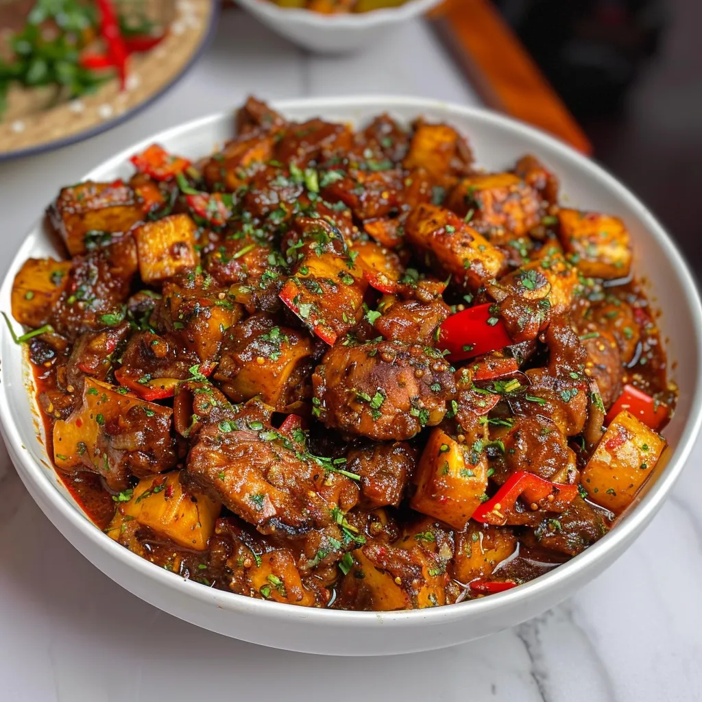 Flavorful Gizdodo featuring crispy plantains and juicy gizzards tossed in spicy peppers.