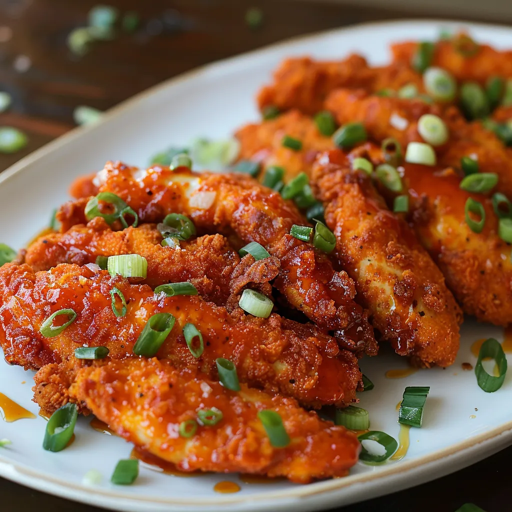 Juicy Buffalo chicken tenders with a crunchy crust and bold heat.