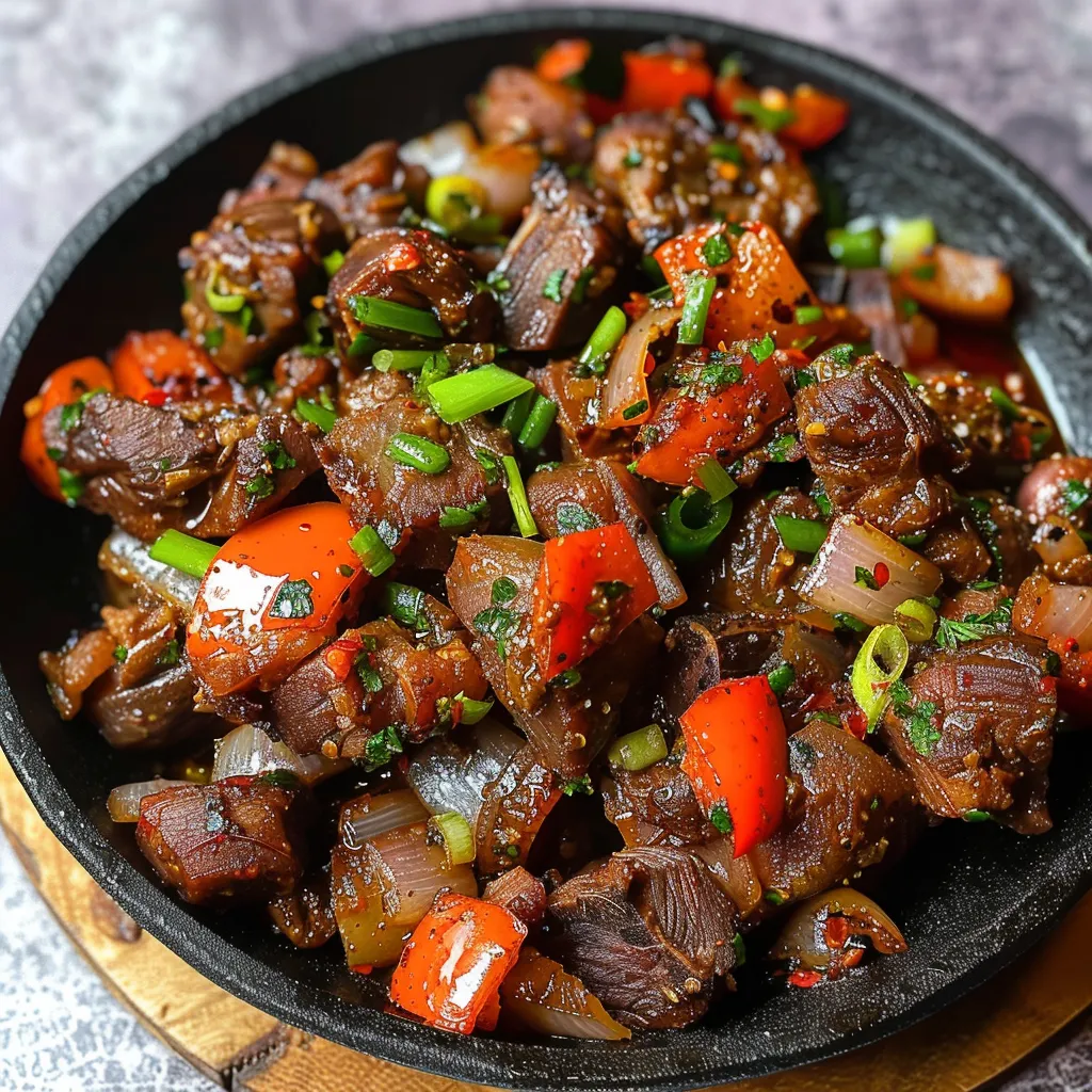 Savory peppered gizzard with a crispy texture and a fiery, tangy kick.