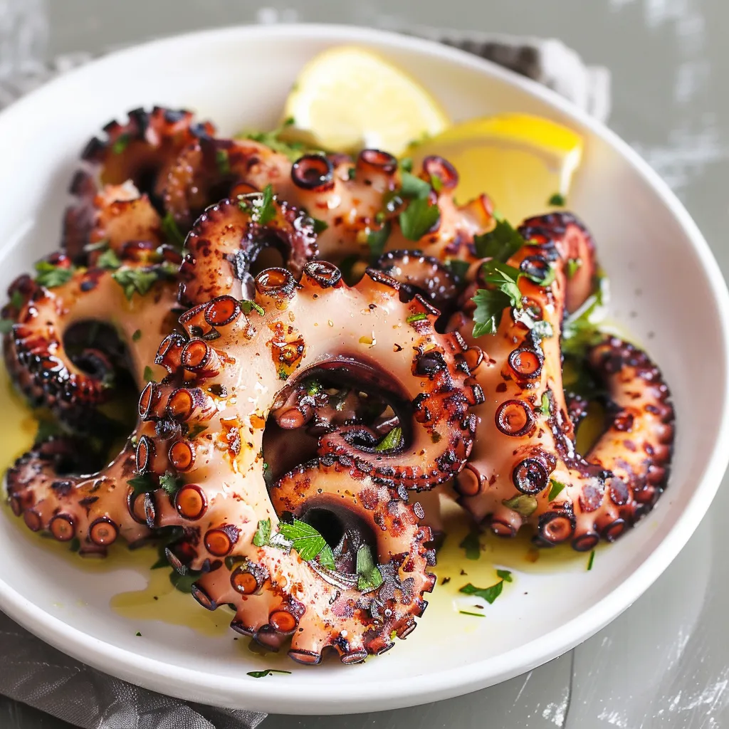 Easy grilled octopus with a perfect char and a zesty, savory marinade.