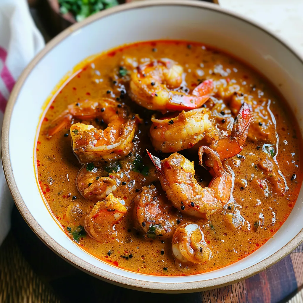 Bengali-style Chingri Malai Curry with succulent prawns in a fragrant coconut sauce.