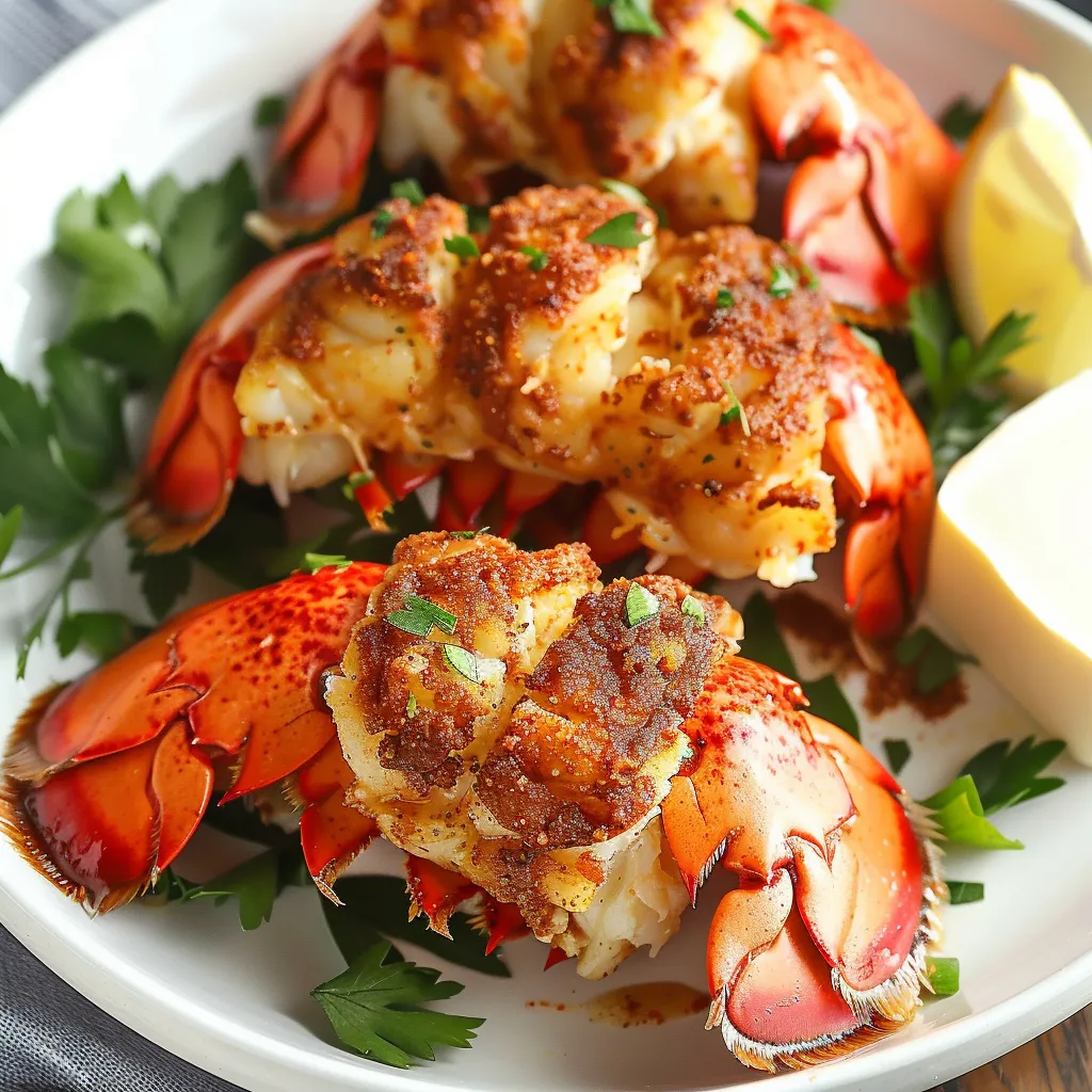 Crispy fried lobster tails with a golden, seasoned crust and tender meat.