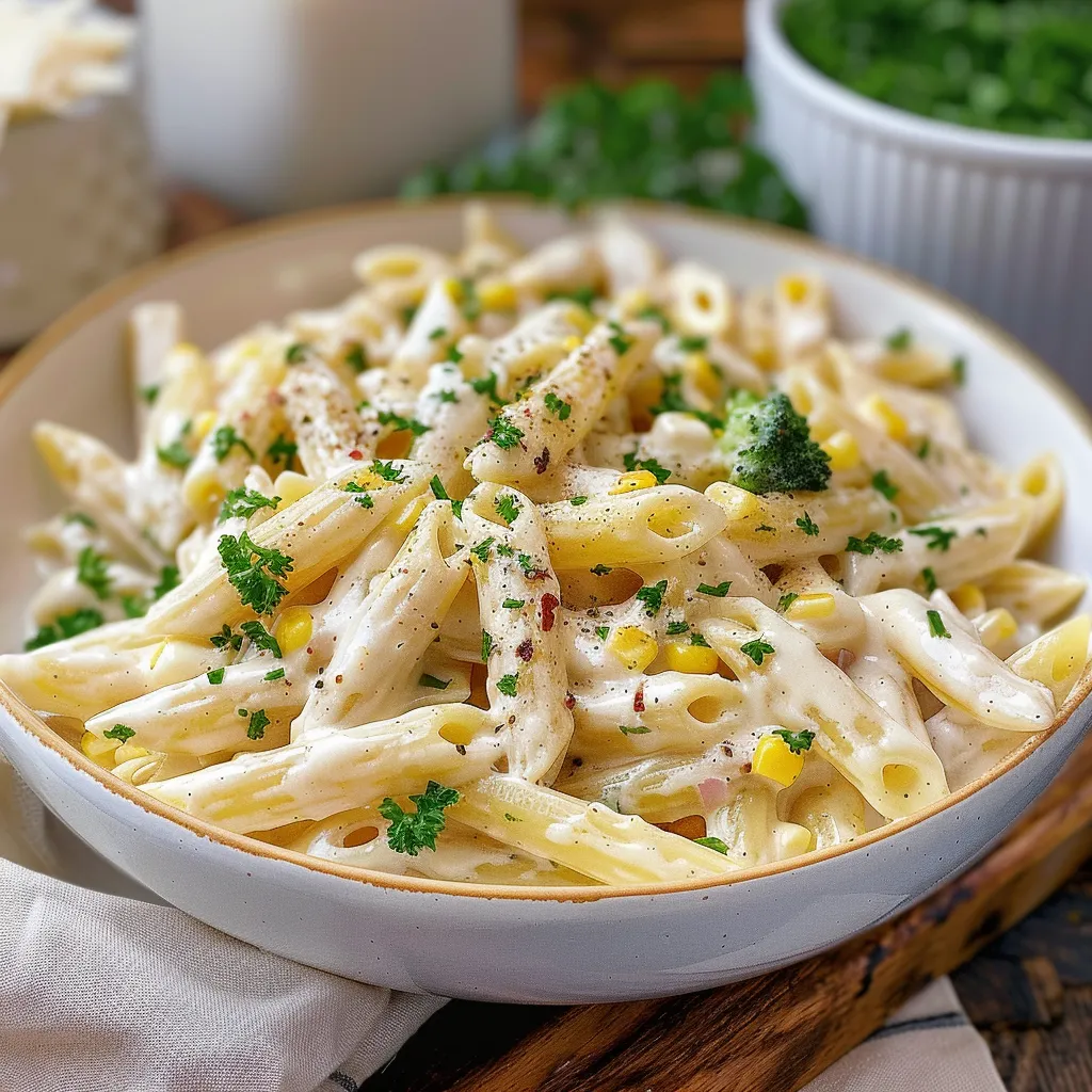 Classic white sauce pasta with tender pasta coated in a luscious, cheesy cream sauce.