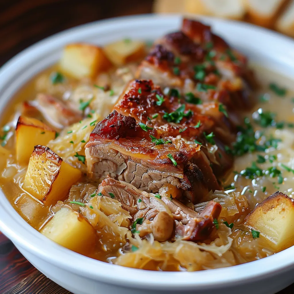 Authentic kwaśnica soup with tangy sauerkraut, tender pork, and warming spices.