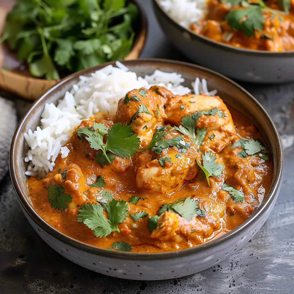 Authentic chicken tikka masala with tender chicken in a velvety curry sauce.