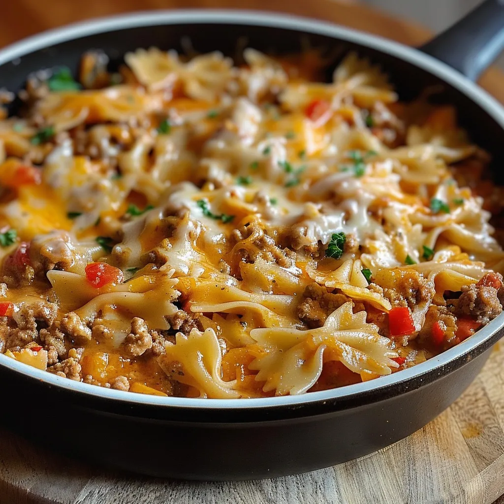 Easy Velveeta beef pasta with a smooth, melty cheese sauce and hearty flavors.