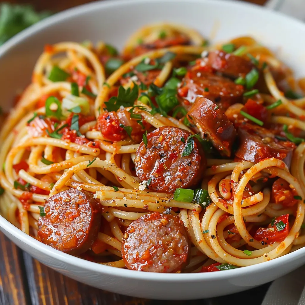 Savory Haitian-style spaghetti with bold spices, onions, and sautéed protein.