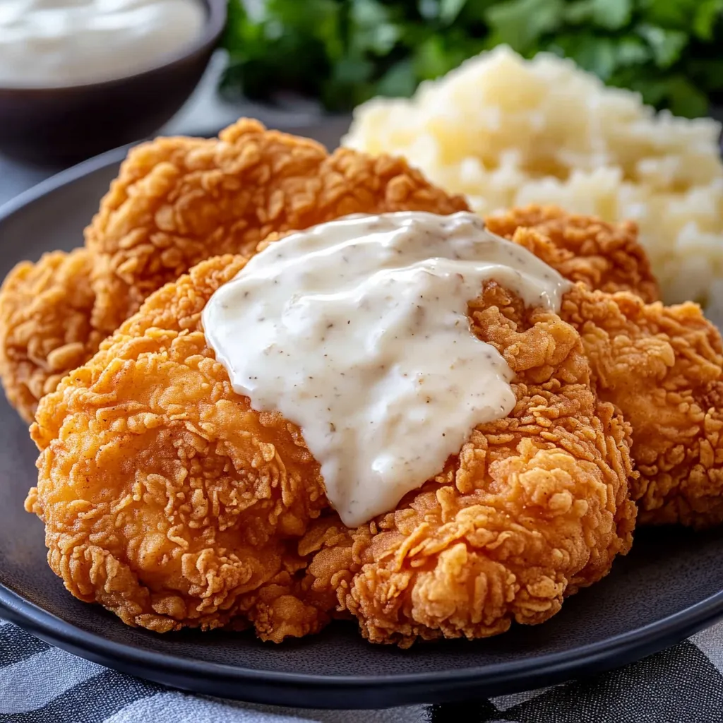 A plate of fried chicken with a white sauce.