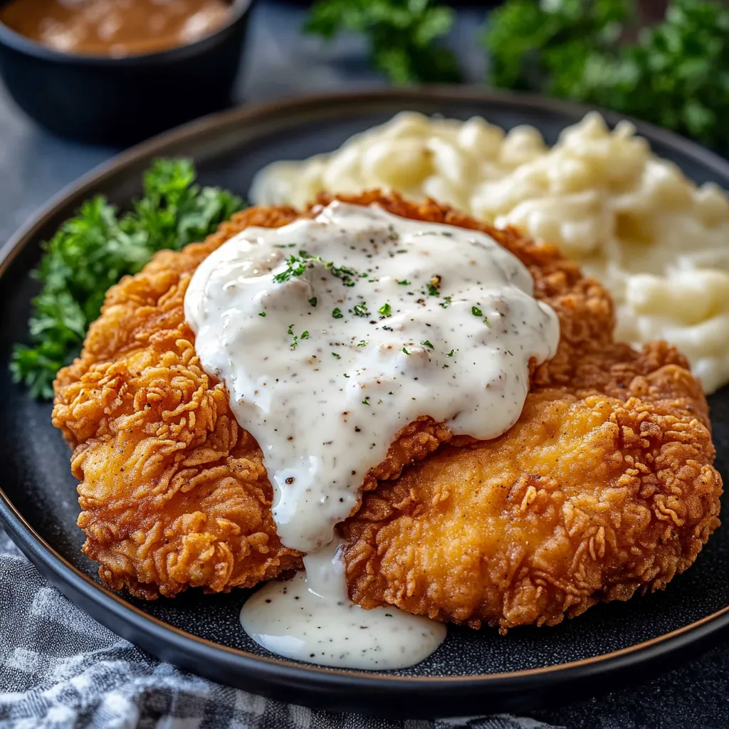 A plate of food with a chicken breast covered in gravy and cheese.