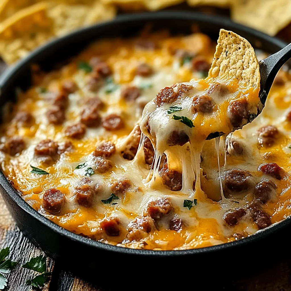 A bowl of cheese and meat with a spoon in it.