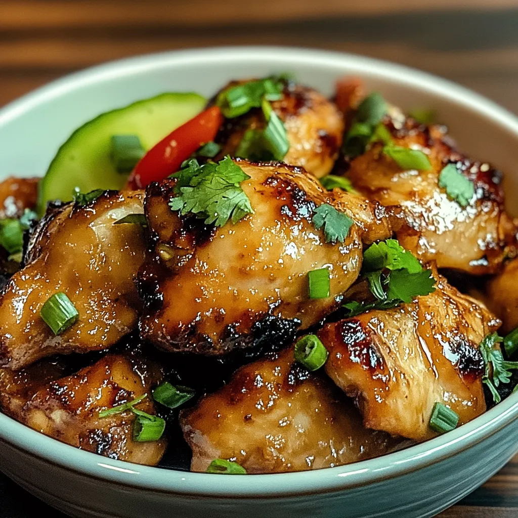 A bowl of chicken with green onions.