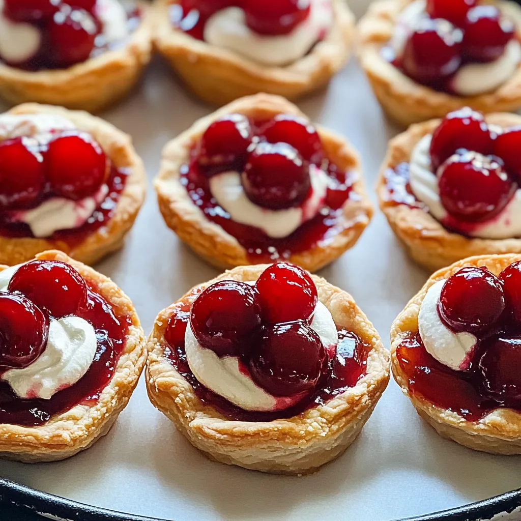 A plate of pastry with cherries on top.
