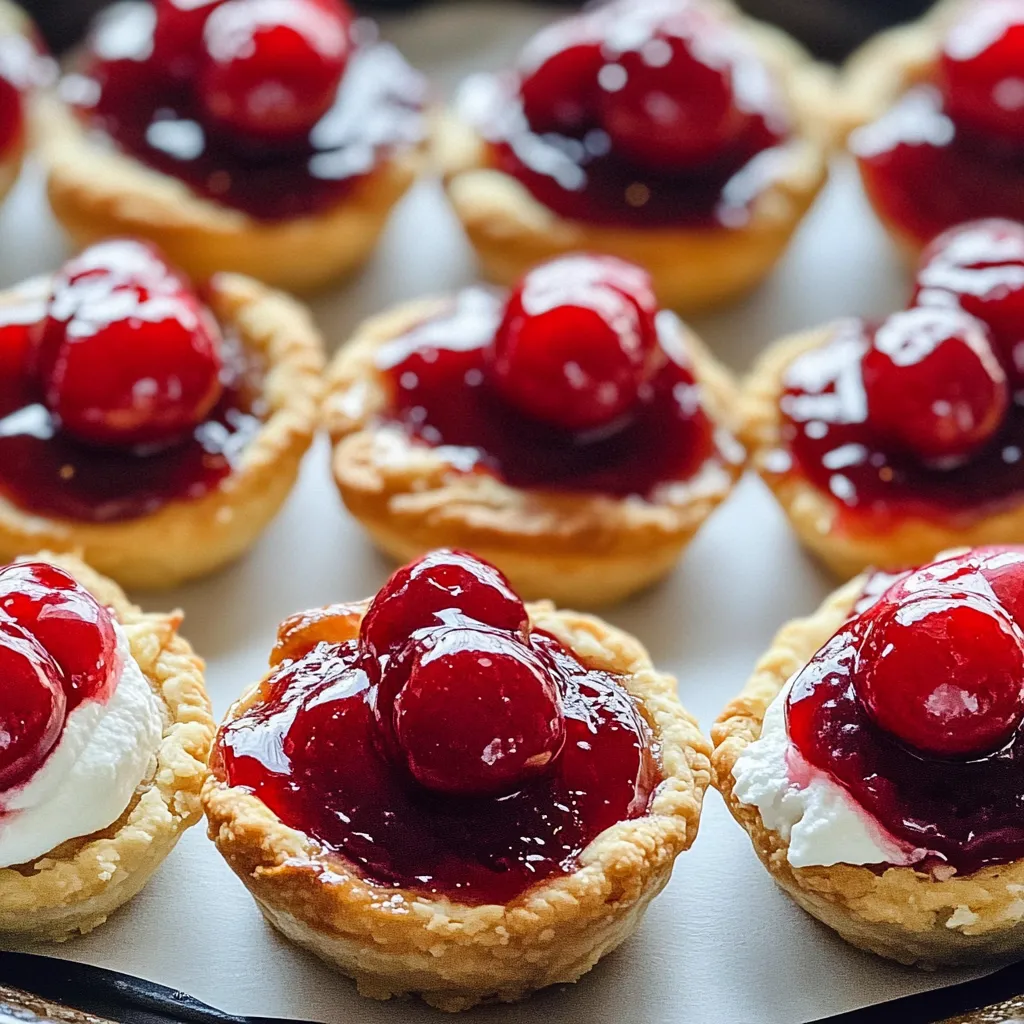 A plate of fruit tarts with red berries and whipped cream.