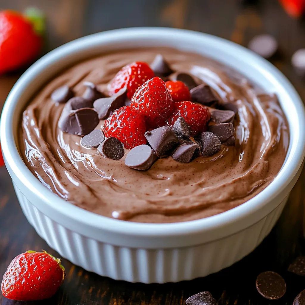 A bowl of chocolate and strawberry dessert.