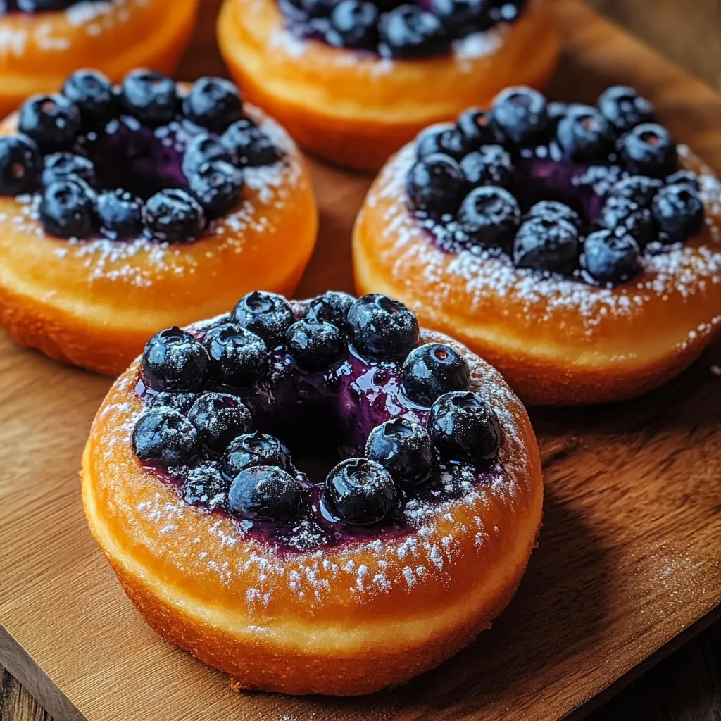 A plate of blueberry donuts.